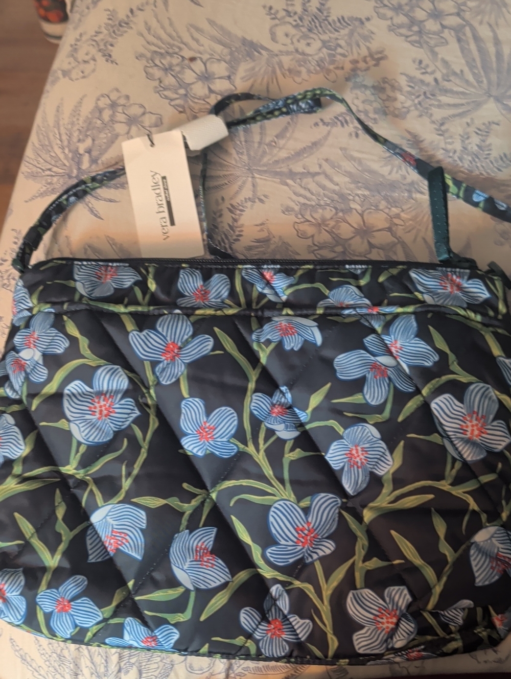 Vera Bradley Navy Floral Quilted Shoulder Bag Large Hipster Charlotte Stems NWT